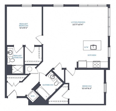 2 bed 2 bath B2.1 Floor Plan at Canfield Park at Fairfield Metro, Bridgeport, CT, 06605